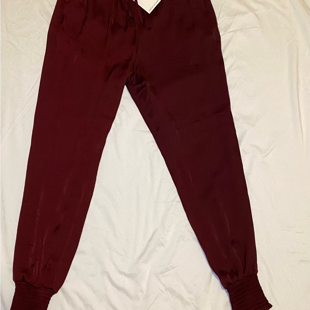 Burgundy Satin Jogger Pants